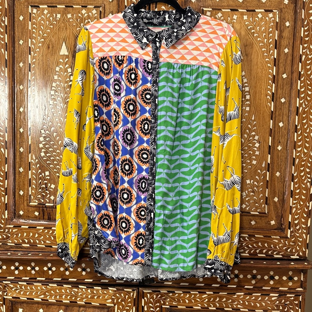 Maeve Colorful Patterned Button Down Shirt